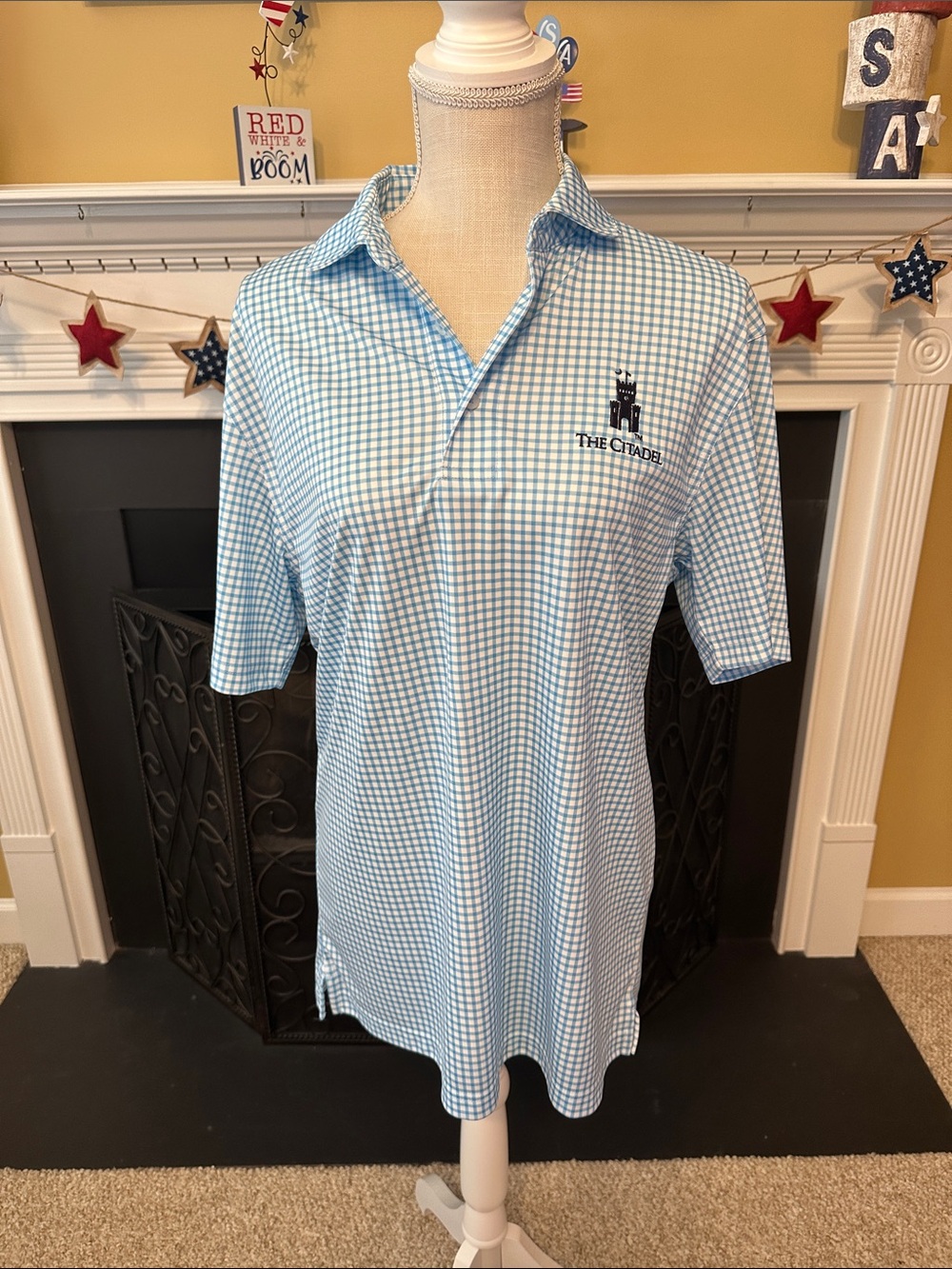 Oxford Light Blue Gingham Polo Shirt